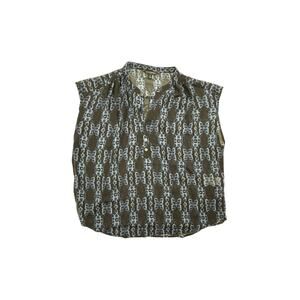 Banana Republic Sheer Black and Blue Geometric Print Cap Sleeve Blouse Size L